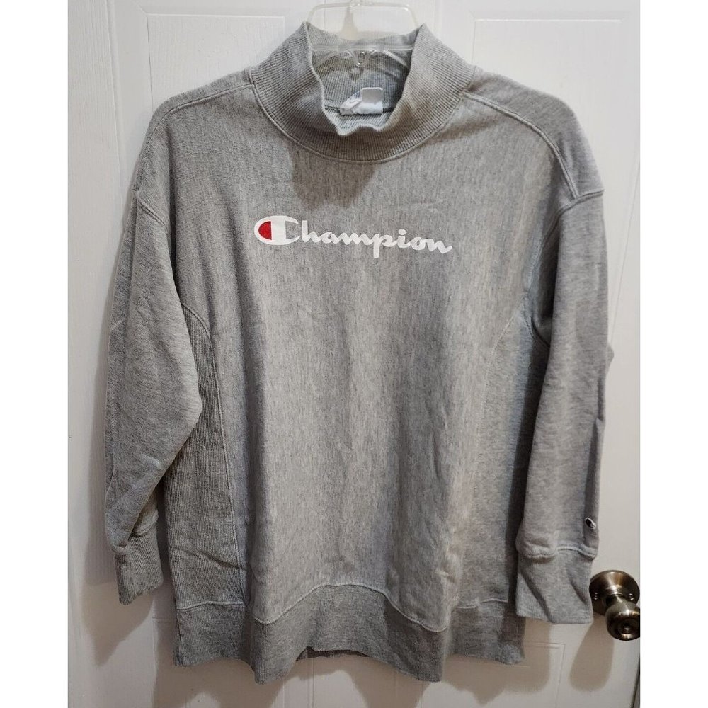 Champion Reverse Weave Sweatshirt Mens Sz M Pullover Gray Mock Neck Long Sleeve